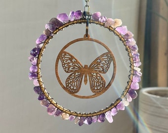 Butterfly Suncatcher Ornament Houseplant Accessory, Crystal Gemstone Customizable Birthstone Birthday Gift, Wall Window Plant Home Decor