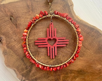 Zia Suncatcher, New Mexico Gift, NM Christmas Ornament, Red Southwest Rustic Home Holiday Plant Window Crystal Gemstone Decor