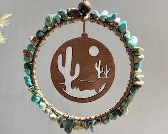 Saguaro Cactus Gemstone Suncatcher Ornament, Arizona Desert Southwest Window Houseplant Hanging Decor, Housewarming All-occasion AZ Gift