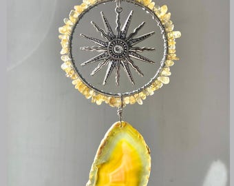 Sun Citrine Yellow Agate Suncatcher, Yellow Crystal Gemstone Celestial Sunshine Sparkle Window Decor, All-occasion Birthday Memorial Gift