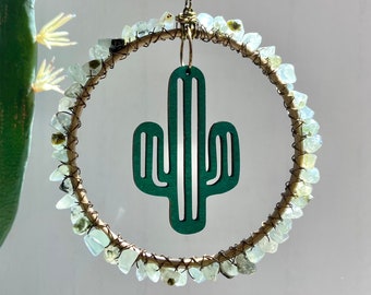 Saguaro Cactus Gemstone Suncatcher Ornament, Arizona Desert Southwest Window Houseplant Hanging Decor, Housewarming All-occasion AZ Gift