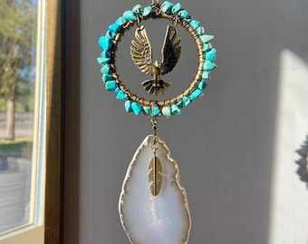 Bird Phoenix Hawk Eagle Agate Suncatcher, Houseplant Decor, Customizable Crystal Gemstone Birthstone Birthday Housewarming Memorial Gift