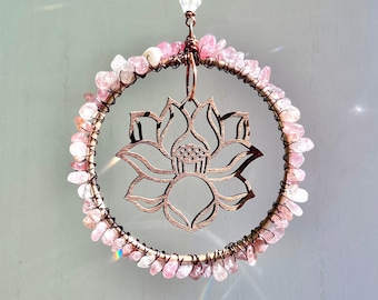 Lotus Flower Suncatcher Ornament Houseplant Accessory, Crystal Gemstone Birthstone Gift, Wall Window Plant Home Yoga Meditation Zen Decor