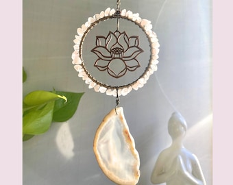 Lotus Suncatcher with Agate, Flower Crystal Window Decor, All-occasion Birthday Housewarming Sympathy Mother Gift, Zen Yoga Window Hanging