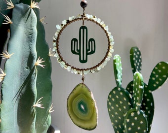 Saguaro Cactus Beaded Gemstone Suncatcher, Arizona Desert Southwest Window Houseplant Hanging Decor, Housewarming All-occasion AZ Gift