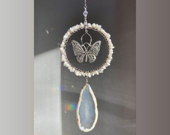 Butterfly Suncatcher Prism, Crystal Gemstone Birthstone Birthday Gift, Customizable Housewarming Home Window Decor