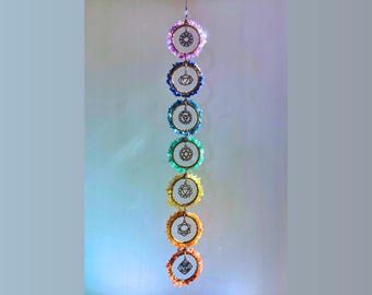 7 Chakras Stones Wall Hanging Suncatcher Yoga Window Decor, Gemstone Crystal Art Chakra Symbols Studio Meditation Zen Housewarming Yogi Gift