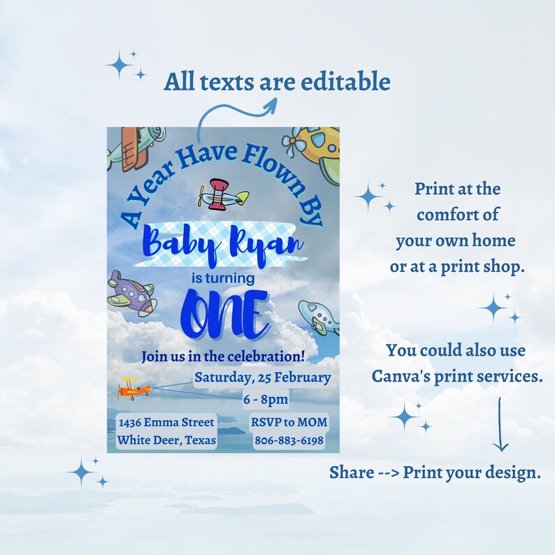 Airplane Birthday Invitation Template Plane Birthday Party Digital