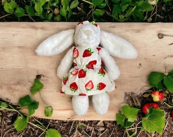 Jellycat sized strawberry dress and matching hairband set small/medium/large bashful bunny outfit summer bear monkey puppy