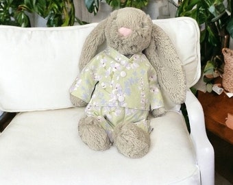 Handmade medium long sleeved floral pyjama sets for jellycat bashful bunny monkey, puppy, rabbit soft toy