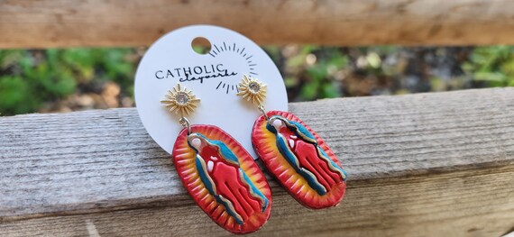 Our Lady of Guadalupe Earrings Catholic Earrings Handmade Polymer