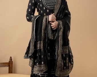 Sharara  set.Black Beauty sarara outfit with  bhandhej beautiful embroidery work all over kurta.