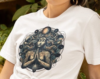 Meditating Medusa T-Shirt | Namaste, Cosmic Art Unisex Tee