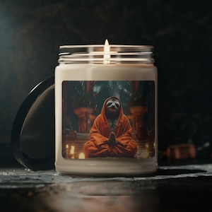 Clean Cotton Scented Soy Candle  | Sloth Buddhist Spirit Animal | Meditation | Mindfulness | Zen | Yoga | Eco-friendly | Cute Gift for Her