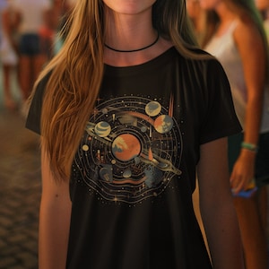-shirt unisexe carte des planètes vintage | T-shirt mystique et spirituel pour homme et femme | Spirituel | Pleine conscience | Espace | millésime | Galaxie