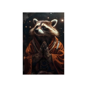 Raccoon Praying in Space Wall Art | Buddhist Spirit Animal | Premium ...