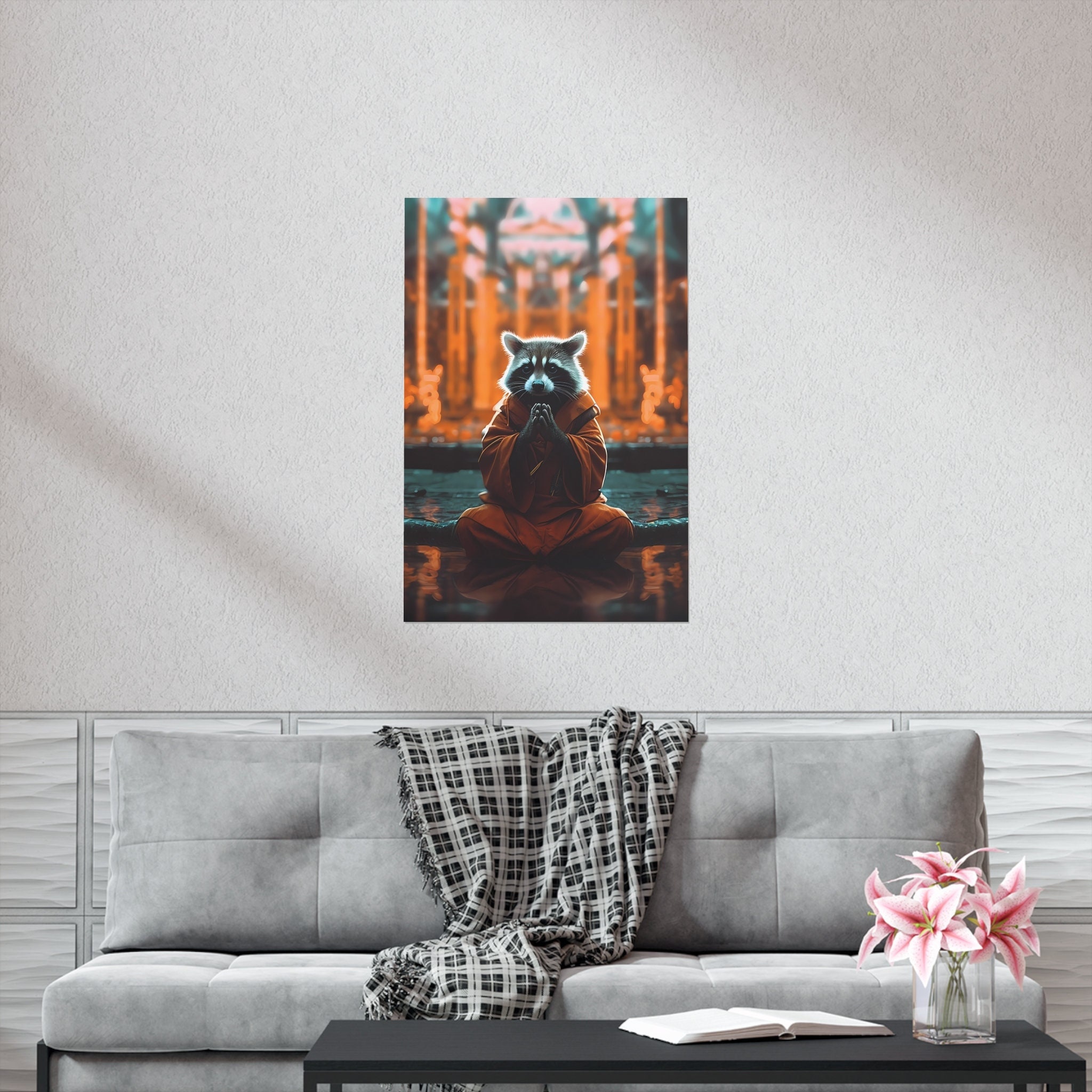 Praying Raccoon Monk Art | Zen Monastery Vertical Poster - Etsy