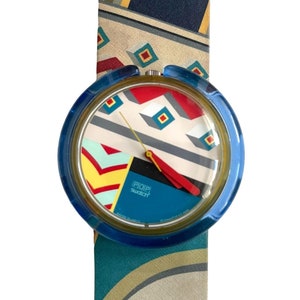 vintage Pop-Swatch MATIN A TANGER PWK177 from 1993 - new battery - good running condition - 39mm diameter - leather strap