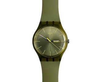 Swatch New Gent OLIVE REBEL SUOG700 - pile neuve installée - excellent état d'occasion - 41 mm - bracelet en silicone souple