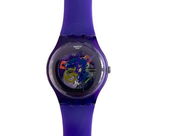 Swatch New Gent PURPLE LACQUERED SUOV100 - batería nueva instalada - buen estado de uso - 41 mm