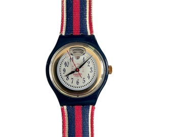 Jahrgang 1994 Swatch Automatic TIME & STRIPES SAN105 – sehr guter gebrauchter Zustand – 37 mm – originales Lederarmband