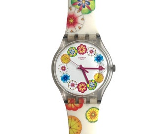 Swatch New Gent KUMQUAT SUOK127 - good preowned  - new battery installed - 41mm diameter - soft silicone band