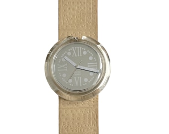 Pop-Swatch vintage BETULLA PWK183 de 1993 - 39 mm - pile neuve - parfait état d'usage - emballage d'origine - bracelet cuir