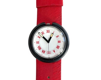 vintage Pop-Swatch CHINA PWB171 from 1992 - 39 mm diameter - leather strap - running with new battery - perfect condition