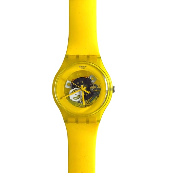 Swatch New Gent YELLOW LACQUERED SUOJ100 - new battery installed - excellent worn condition - 41mm