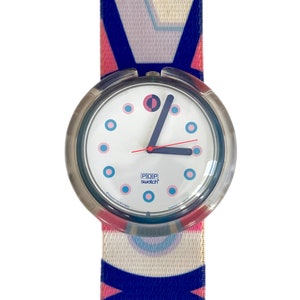vintage Pop-Swatch CONTESSA PWN104 from 1991 - new battery - perfect running condition - 39mm diameter - leather strap