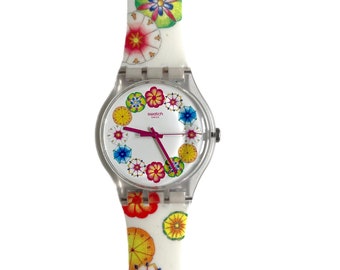 Swatch New Gent KUMQUAT SUOK127 - near mint preowned condition - new battery installed - 41mm diameter - soft silicone strap