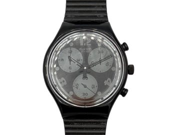 1993 Swatch Chrono MOONSHADOW SCB110 - all black vintage 90s Swiss Chronograph watch