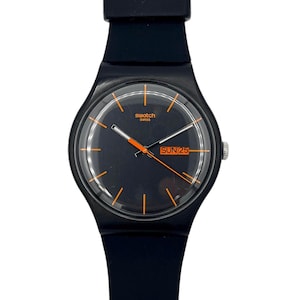 Swatch New Gent DARK REBEL SUOB704 - black and orange 41mm large face Swiss quartz watch in as new condition