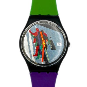 vintage 1989 Swatch Gent TAXI STOP GB410 - perfette condizioni mai indossato - nuova batteria installata - 34 mm - nuovo cinturino in silicone