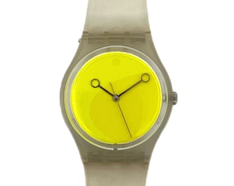 Swatch Gent TRACOLLA GK340 - rare neon yellow dial vintage Swiss watch with 34mm diameter