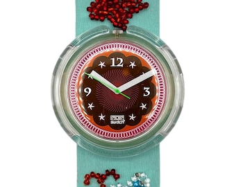 1993 Pop-Swatch SOUPE DE POISSON PWZ106 - 39 mm diameter classic 90s retro watch in as new vintage condition