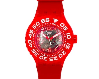 Unworn vintage Swatch Scuba Libre DEEP BERRY SUUP100 - mint condition - new battery installed - running perfectly - 44 mm diameter