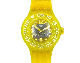 Unworn vintage Swatch Scuba Libre LEMON PROFOND SUUJ101 - mint condition - new battery installed - running perfectly - 44 mm diameter