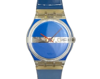 Swatch Gent BLUE PAINTED TIME GK376 by Stephen Dean from 2002 - rare Swatch 34mm artist watch