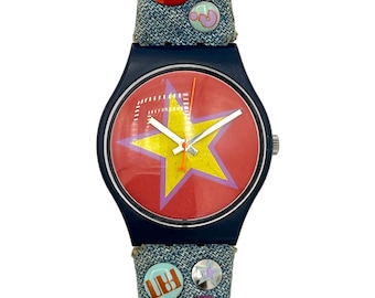 1998 Swatch Gent STARS 7 PINS GI101 - retro flower power jeans style 80s hippy 34 Swatch watch