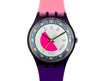 Zegarek unisex Swatch Gent SCOOB-A-DOO GV102 z 1990 roku z nowym różowo-fioletowym silikonowym paskiem i średnicą 34 mm