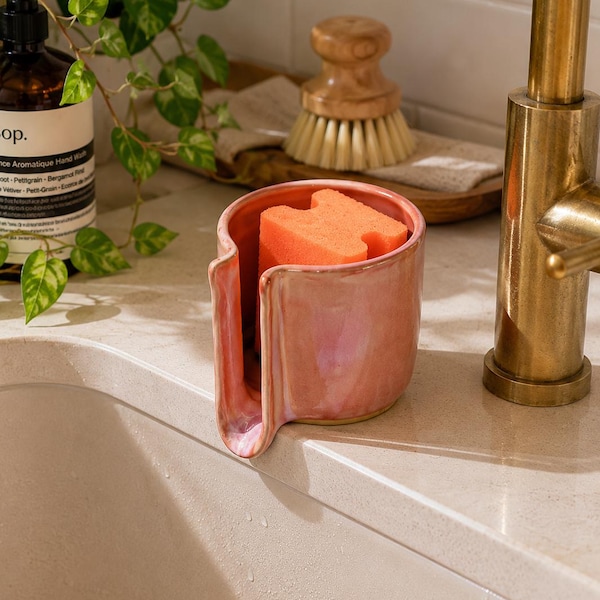Ceramic Sponge Holder, Handmade Stoneware Sponge Caddy, Sink Accessory,  Modern Kitchen Decor, Soap Dish
