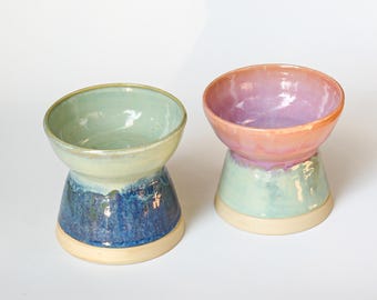 Elevated Pet Bowl – Handmade Stoneware Ceramic Raised Feeder - Medium Size Raised