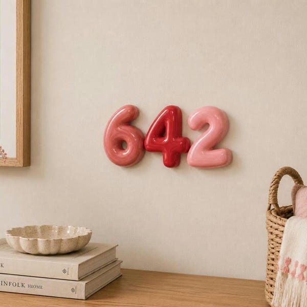 Wall Bubble Numbers, Glossy Ceramic Handmade Art