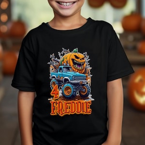 ハロウィン モンスター トラック シャツ、モンスター パーソナライズ バースデー シャツ、カスタム モンスター トラック T シャツ、モンスター トラック グループ バースデー ギフト T シャツ