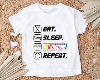 Eat Sleep Vroom Repeat, camiseta de fanático de Nascar, camiseta de Chase Elliot de carreras, camiseta de Nascar para niños pequeños, regalo de camiseta de cumpleaños de auto de carrera para niños, camiseta de equipo de boxes