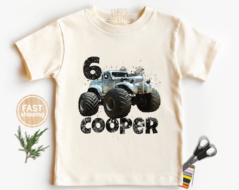 Custom Vintage Truck Birthday Shirt, Monster Truck Personalized Birthday Shirt, Retro Pickup Tshirt, Monster Truck Birthday Tee, Six Years