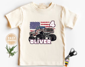 Camiseta de cumpleaños de Monster Truck personalizada, camiseta de cumpleaños personalizada de Monster, camiseta de camión de EE. UU., camiseta de regalo de cumpleaños de Monster Truck para niños, 3 años