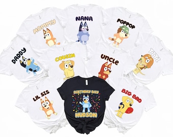 Custom Bluey Birthday Shirts, Birthday Squad Tees, Matching Bluey T-Shirts, Bluey Family Tshirts