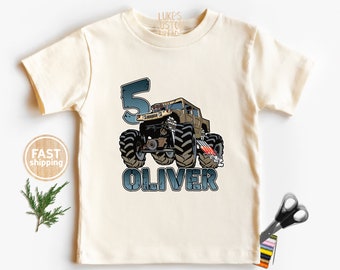Camiseta de cumpleaños de camión monstruo 4x4, camiseta de cumpleaños de camión del ejército, camiseta de camión personalizada, camiseta de regalo de cumpleaños de camión monstruo para niños, camiseta Hummer
